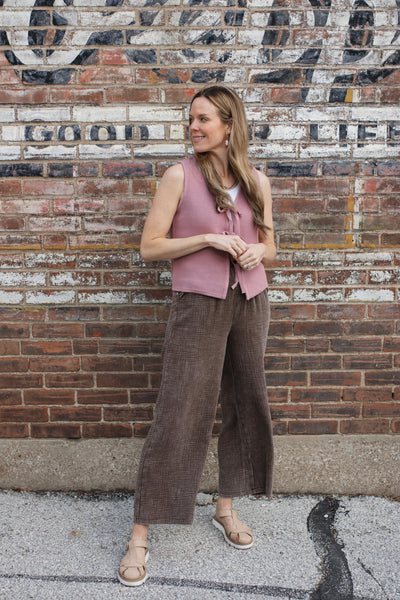 Elizabeth Tie Front Knit Vest | Rose