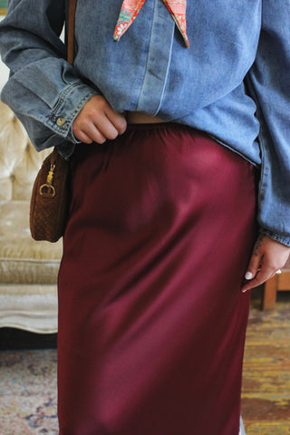 Ella Satin Lace Trim Midi Skirt