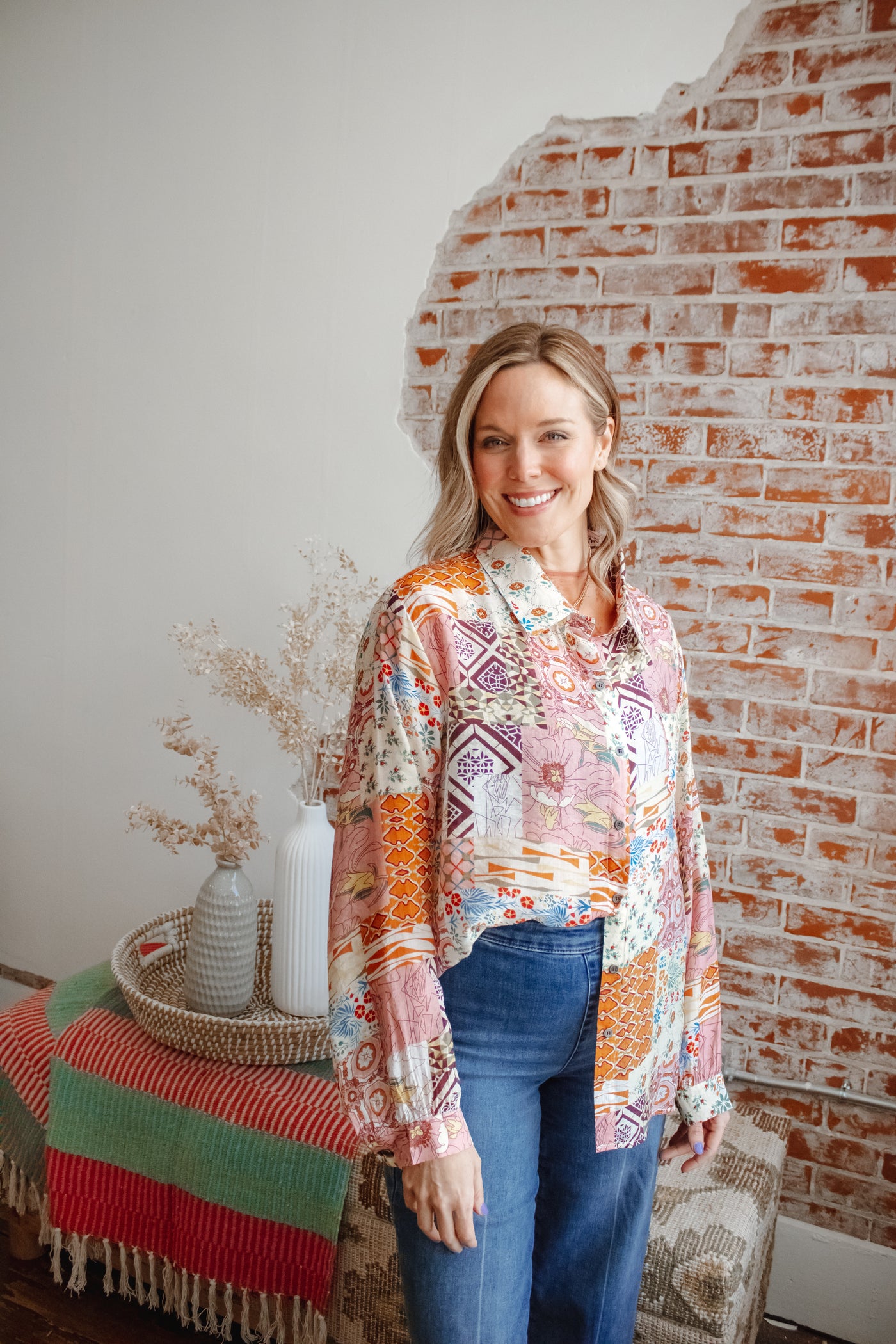 Fiesty Floral Button Down Top