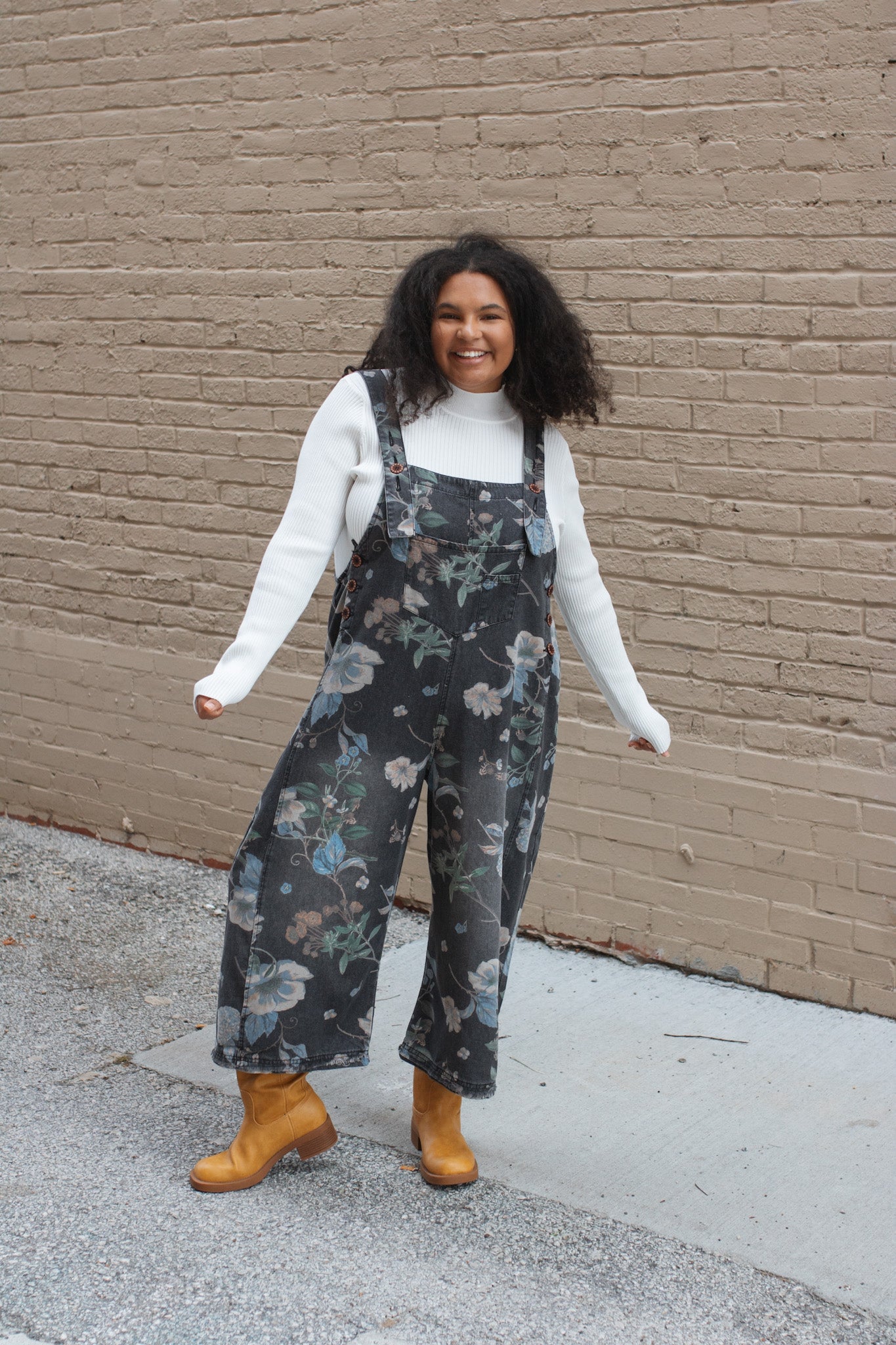 Rylee Washed Floral Oversized Overalls