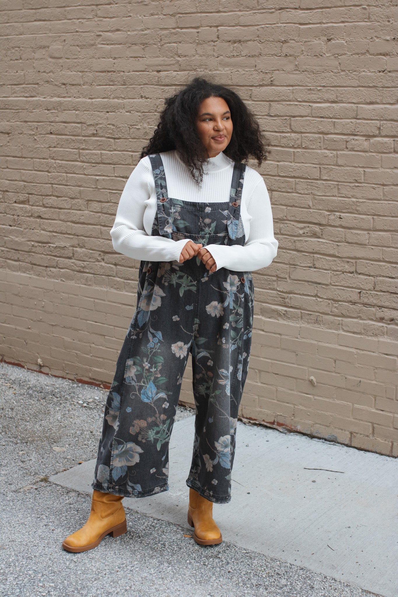 Rylee Washed Floral Oversized Overalls