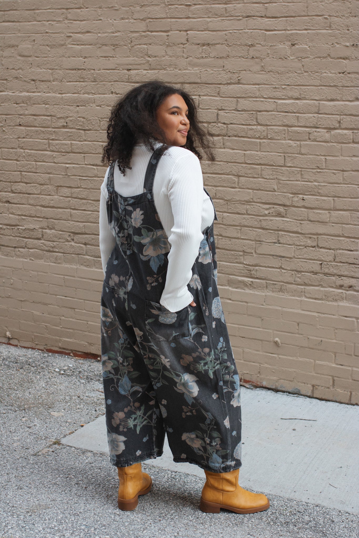 Rylee Washed Floral Oversized Overalls