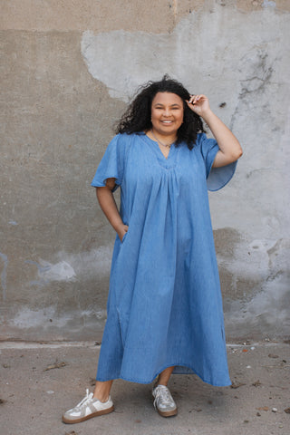 Anna Washed Denim Maxi Dress