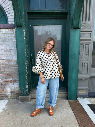 Shiloh Ruffle Sleeve Polka Dot Blouse