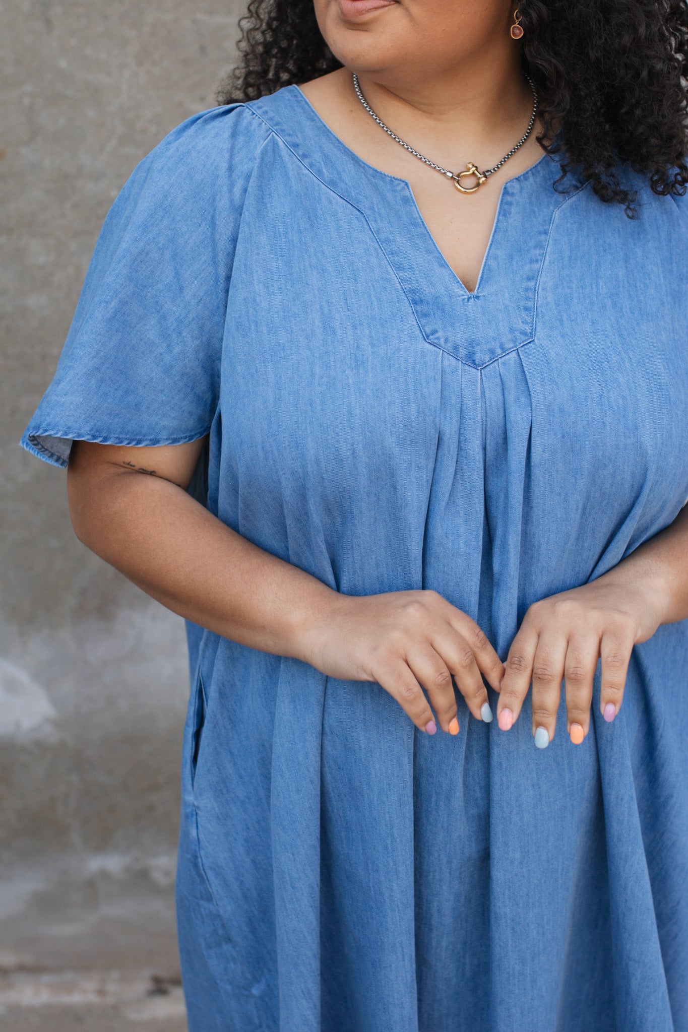 Anna Washed Denim Maxi Dress