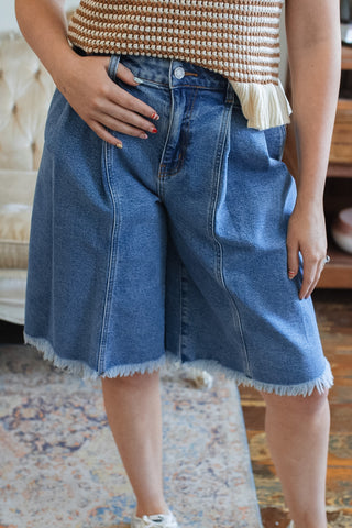 Crosby High Rise Pleated Denim Shorts