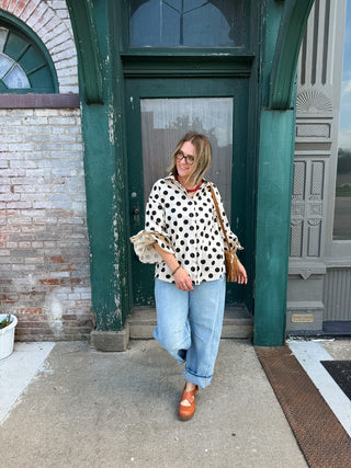 Shiloh Ruffle Sleeve Polka Dot Blouse