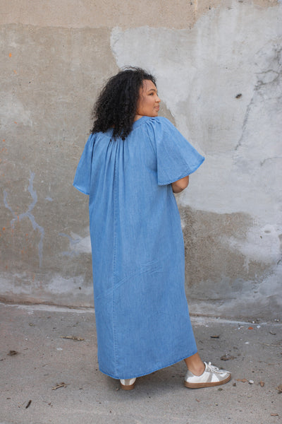 Anna Washed Denim Maxi Dress