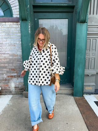 Shiloh Ruffle Sleeve Polka Dot Blouse