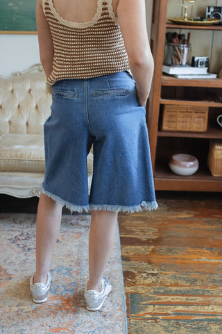 Crosby High Rise Pleated Denim Shorts
