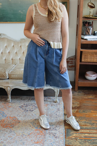 Crosby High Rise Pleated Denim Shorts