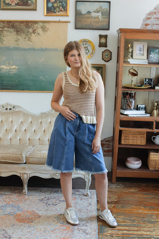 Crosby High Rise Pleated Denim Shorts