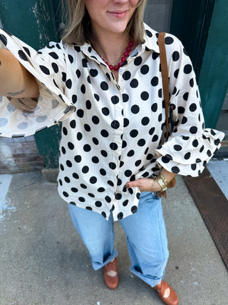 Shiloh Ruffle Sleeve Polka Dot Blouse