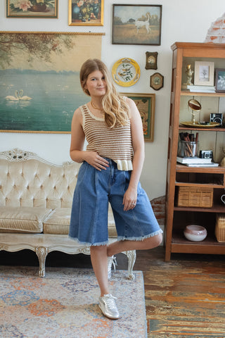 Crosby High Rise Pleated Denim Shorts