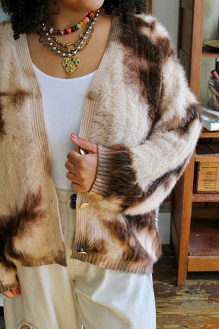 Ezme Patterned Fuzzy Cardigan