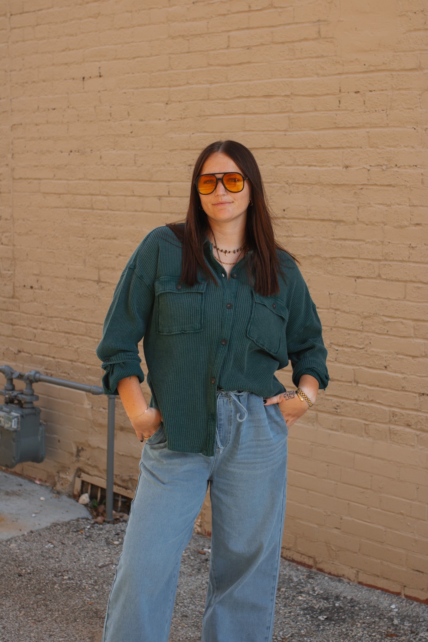 Libby Washed Waffle Knit Button-Up