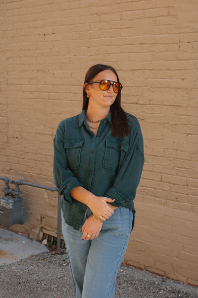 Libby Washed Waffle Knit Button-Up