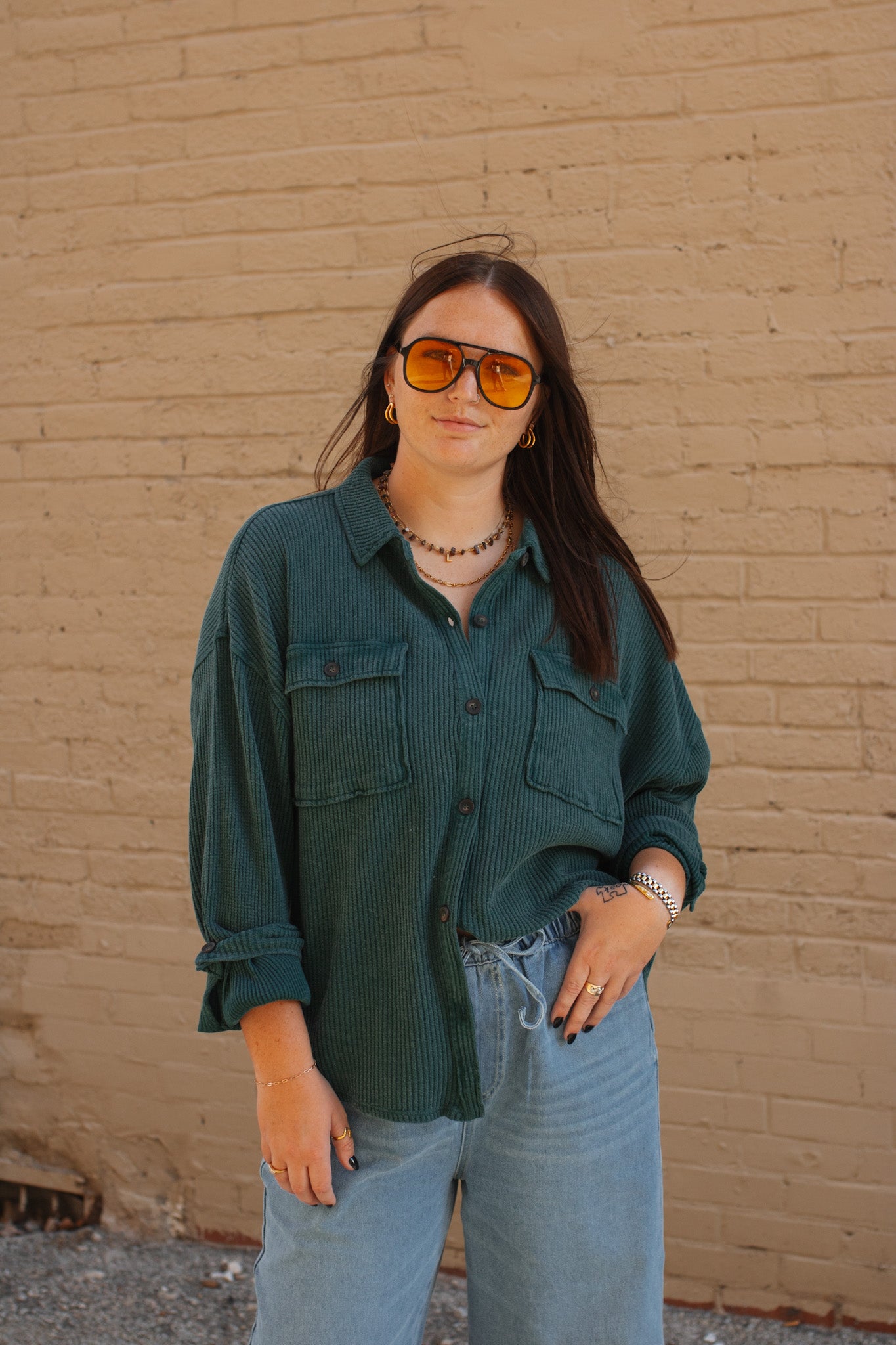 Libby Washed Waffle Knit Button-Up