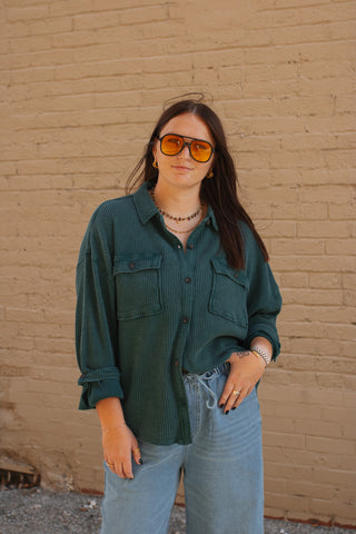 Libby Washed Waffle Knit Button-Up