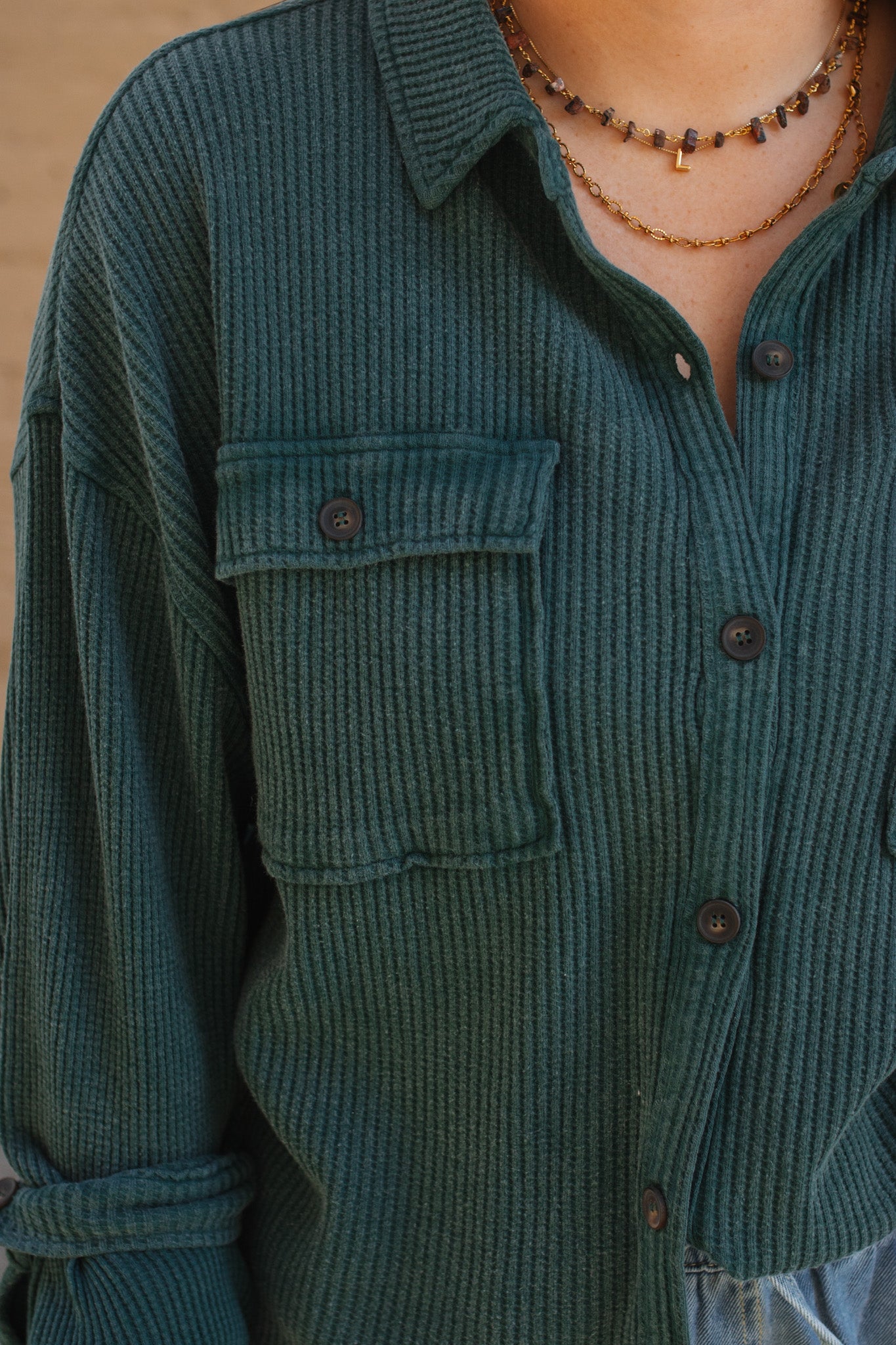 Libby Washed Waffle Knit Button-Up