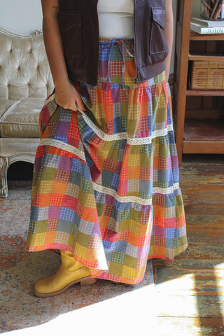 Winnie Rainbow Checked Maxi Skirt