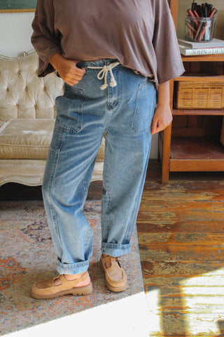 Luna High Rise Drawstring Barrel Jeans