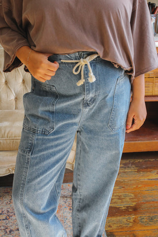Luna High Rise Drawstring Barrel Jeans