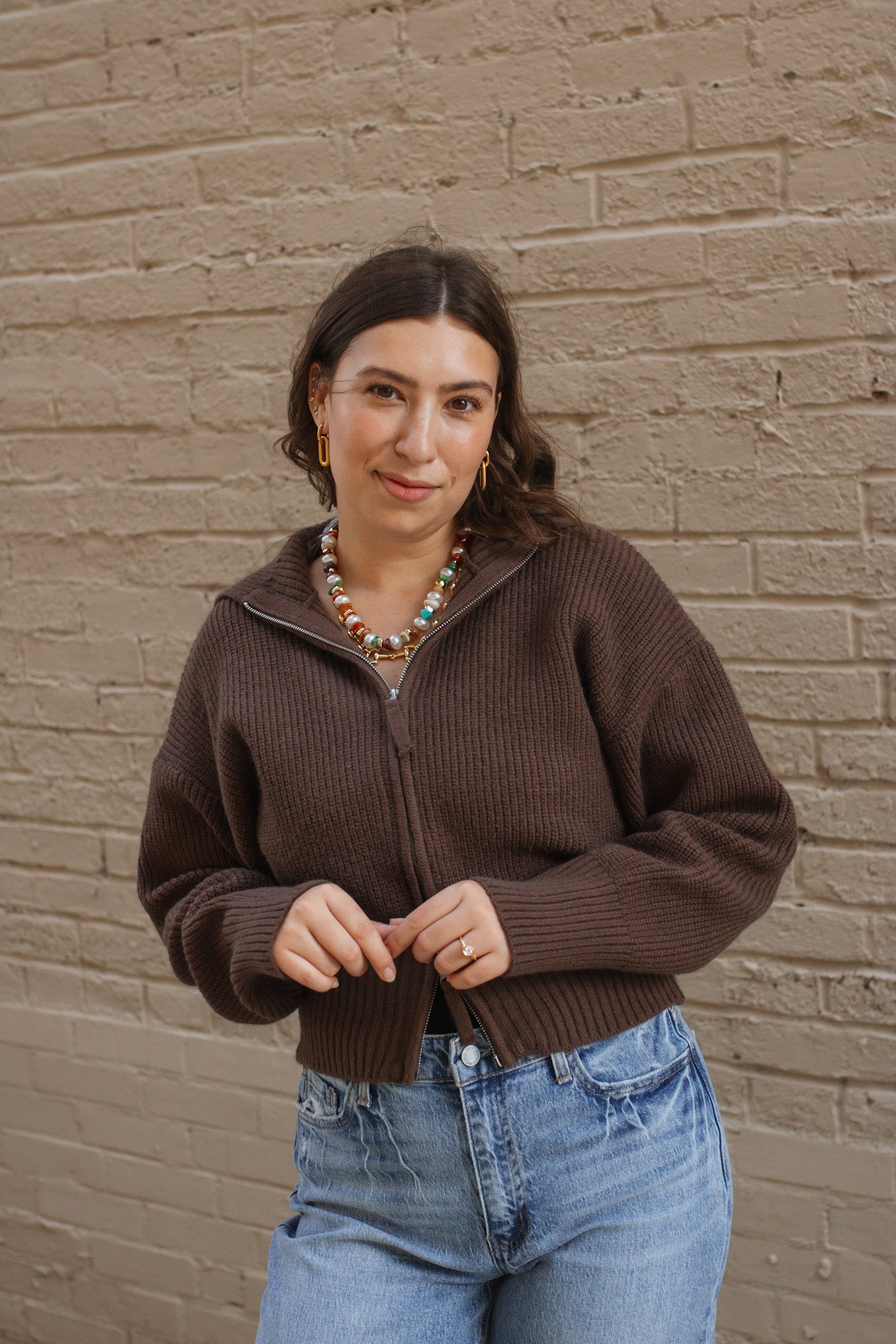 Abby Ribbed Double Zip Sweater