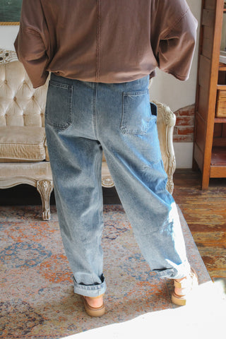 Luna High Rise Drawstring Barrel Jeans