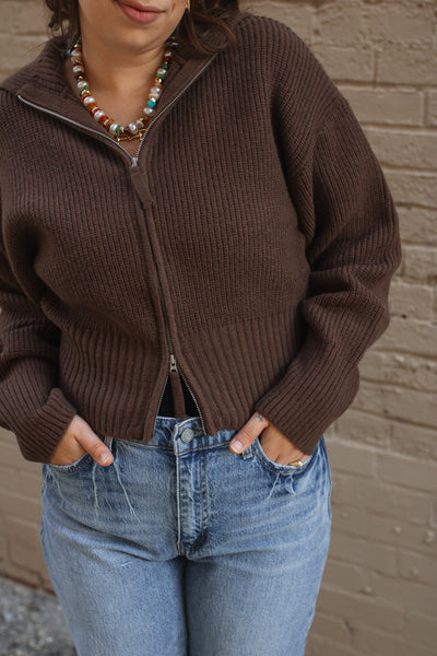 Abby Ribbed Double Zip Sweater