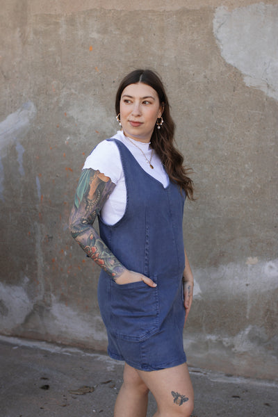 Ava Washed Denim Overall Dress