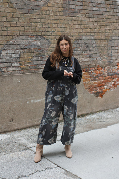 Rylee Washed Floral Oversized Overalls