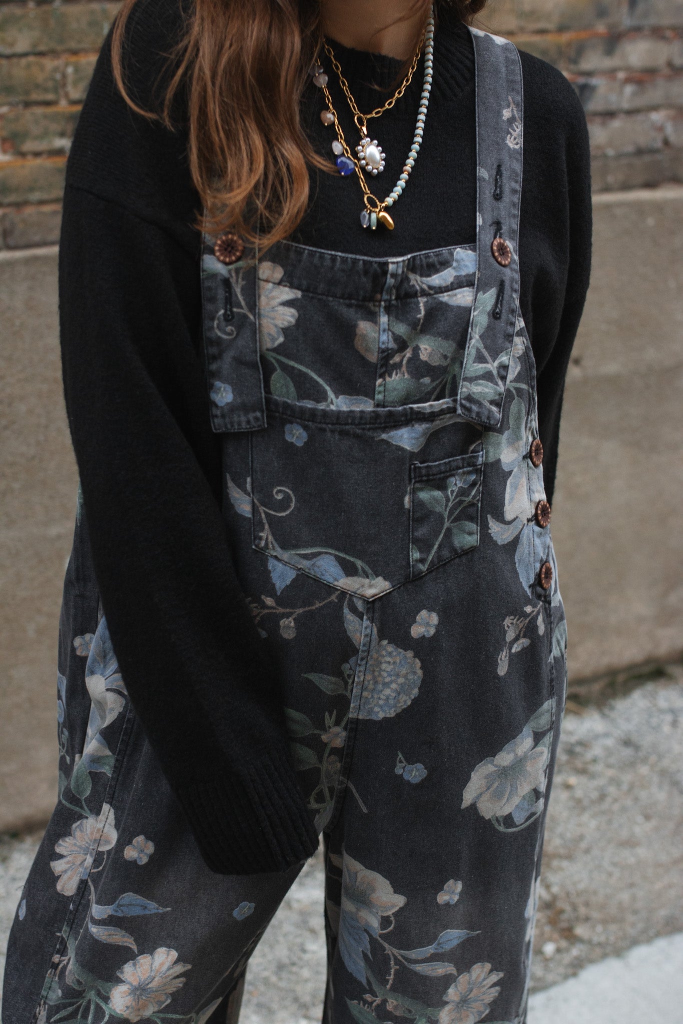 Rylee Washed Floral Oversized Overalls
