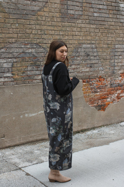 Rylee Washed Floral Oversized Overalls