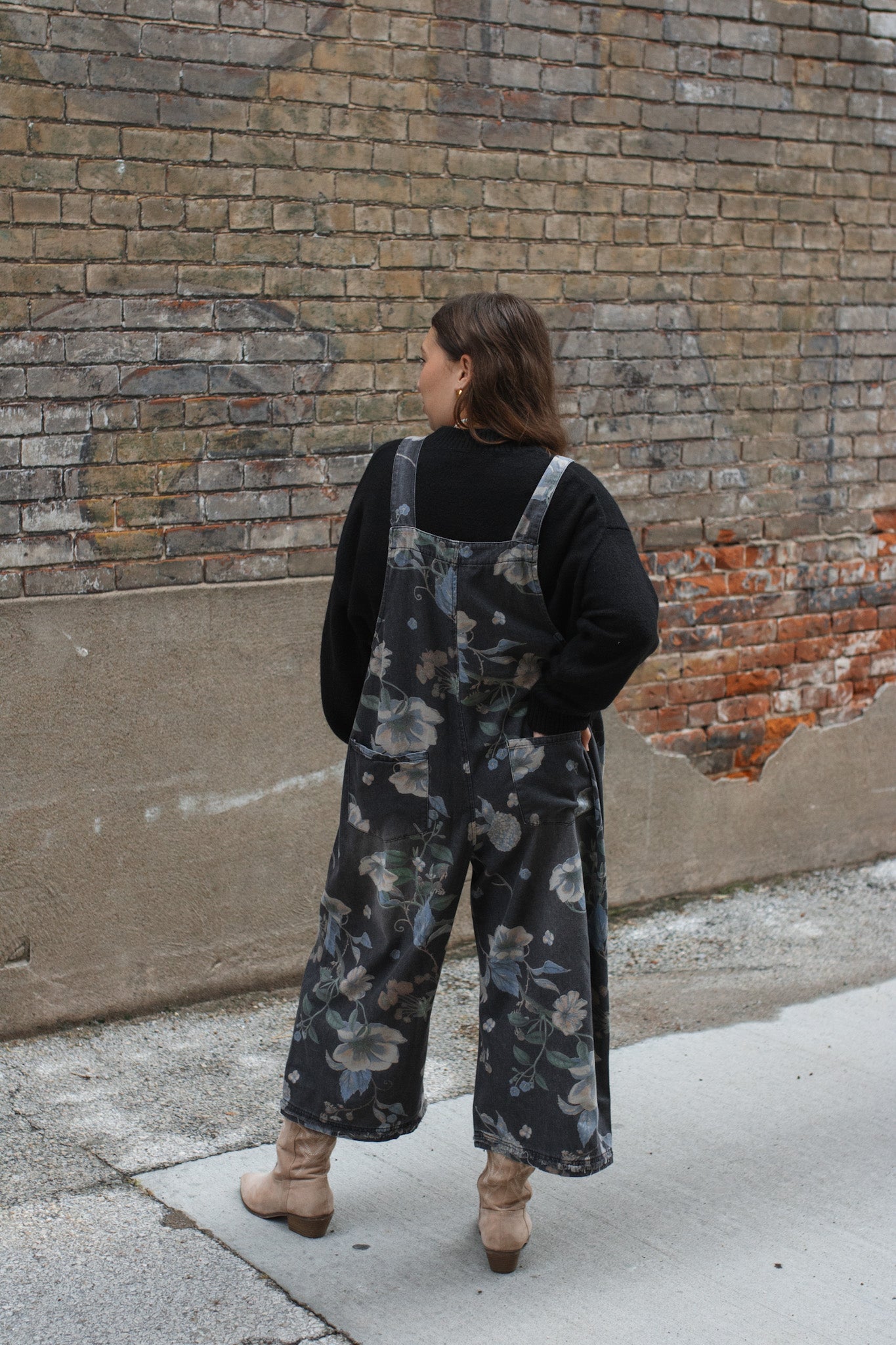 Rylee Washed Floral Oversized Overalls