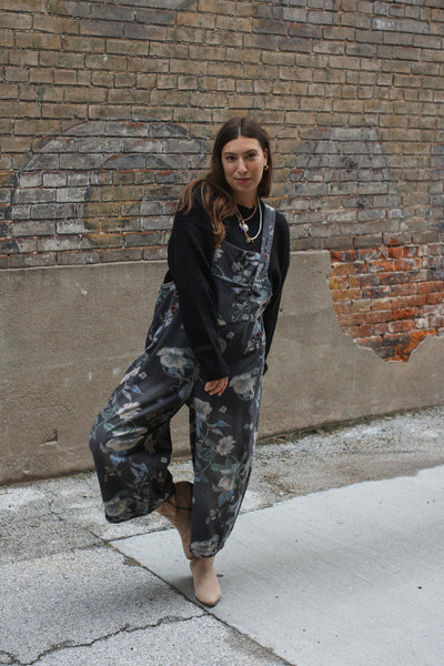 Rylee Washed Floral Oversized Overalls