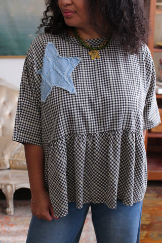 Briar Gingham Patchwork Ruffle Top