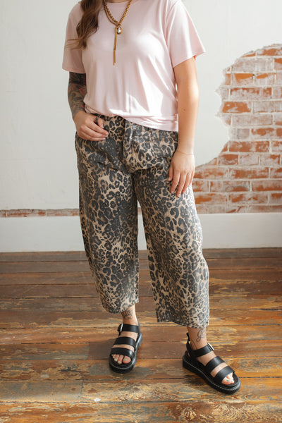 Camille Leopard Washed Barrel Jeans