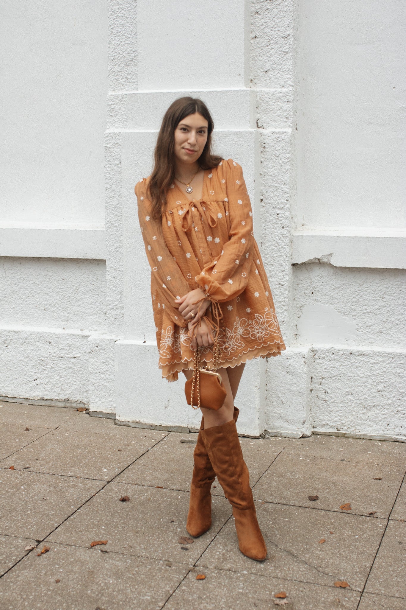 Janie Embroidered Tie-Front Mini Dress