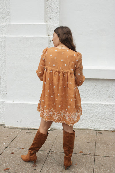 Janie Embroidered Tie-Front Mini Dress