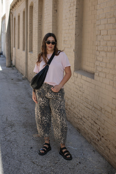 Camille Leopard Washed Barrel Jeans