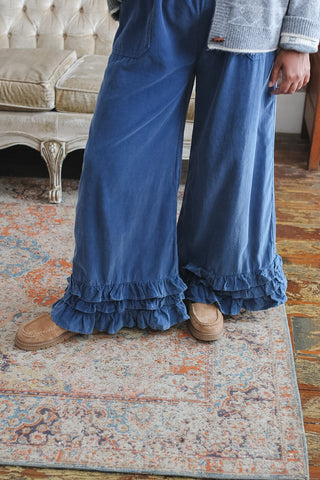Lane Corduroy Wide Leg Ruffle Pants