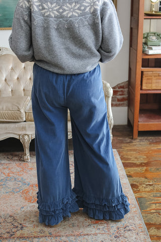 Lane Corduroy Wide Leg Ruffle Pants