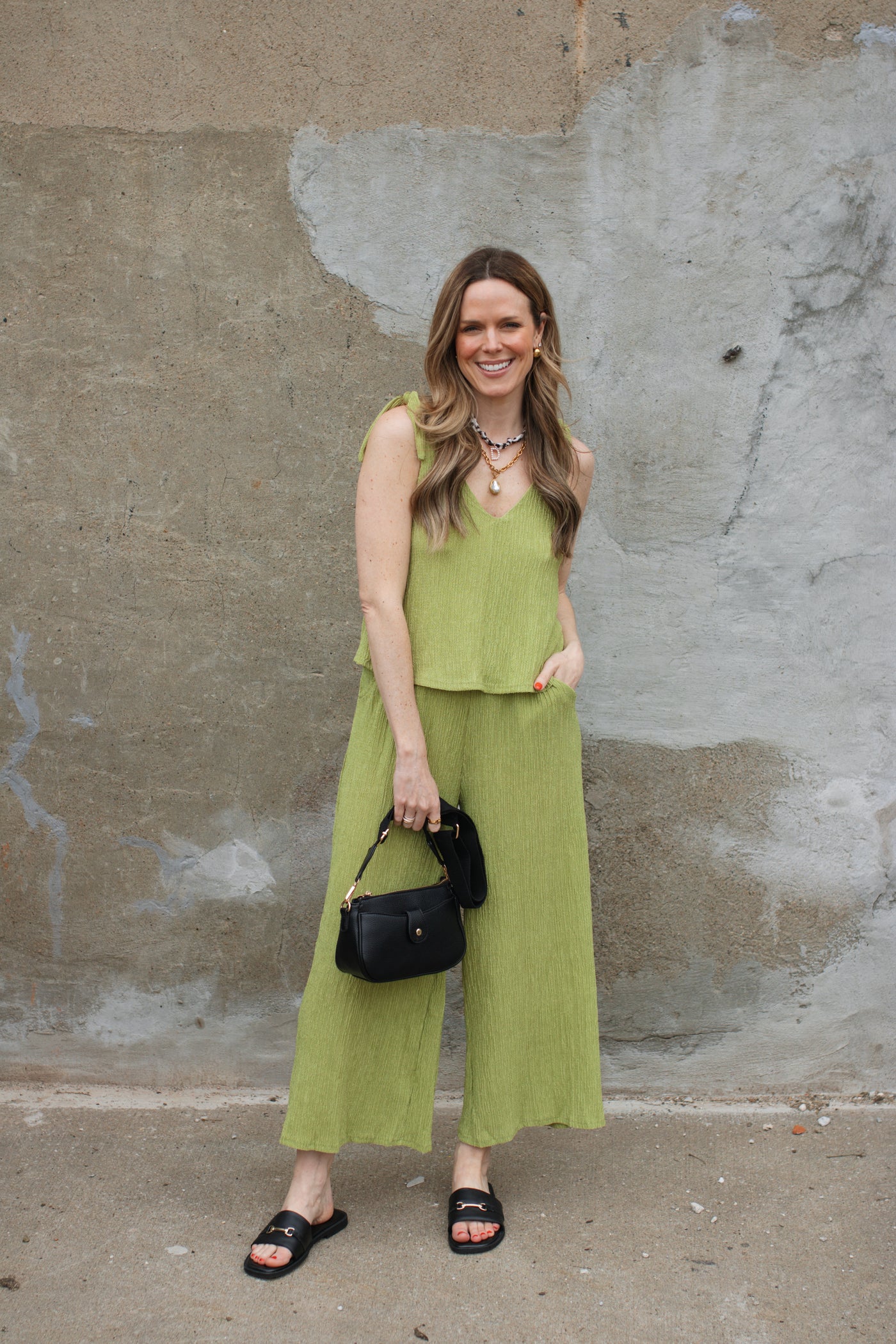 Sienna Tie Shoulder Textured Jumpsuit