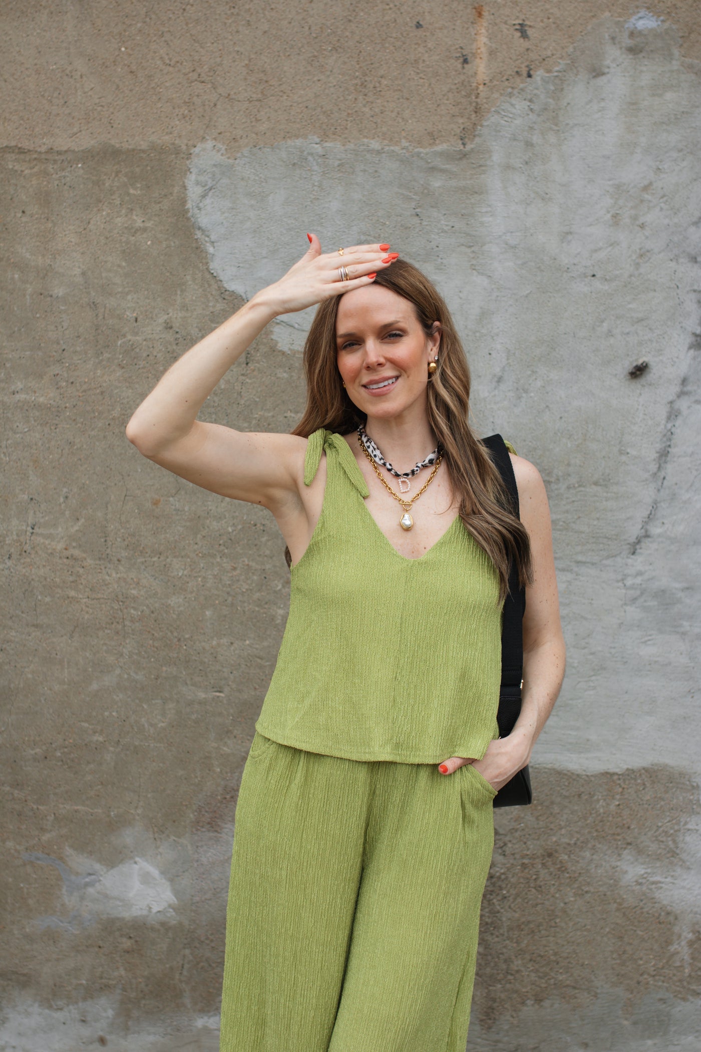 Sienna Tie Shoulder Textured Jumpsuit