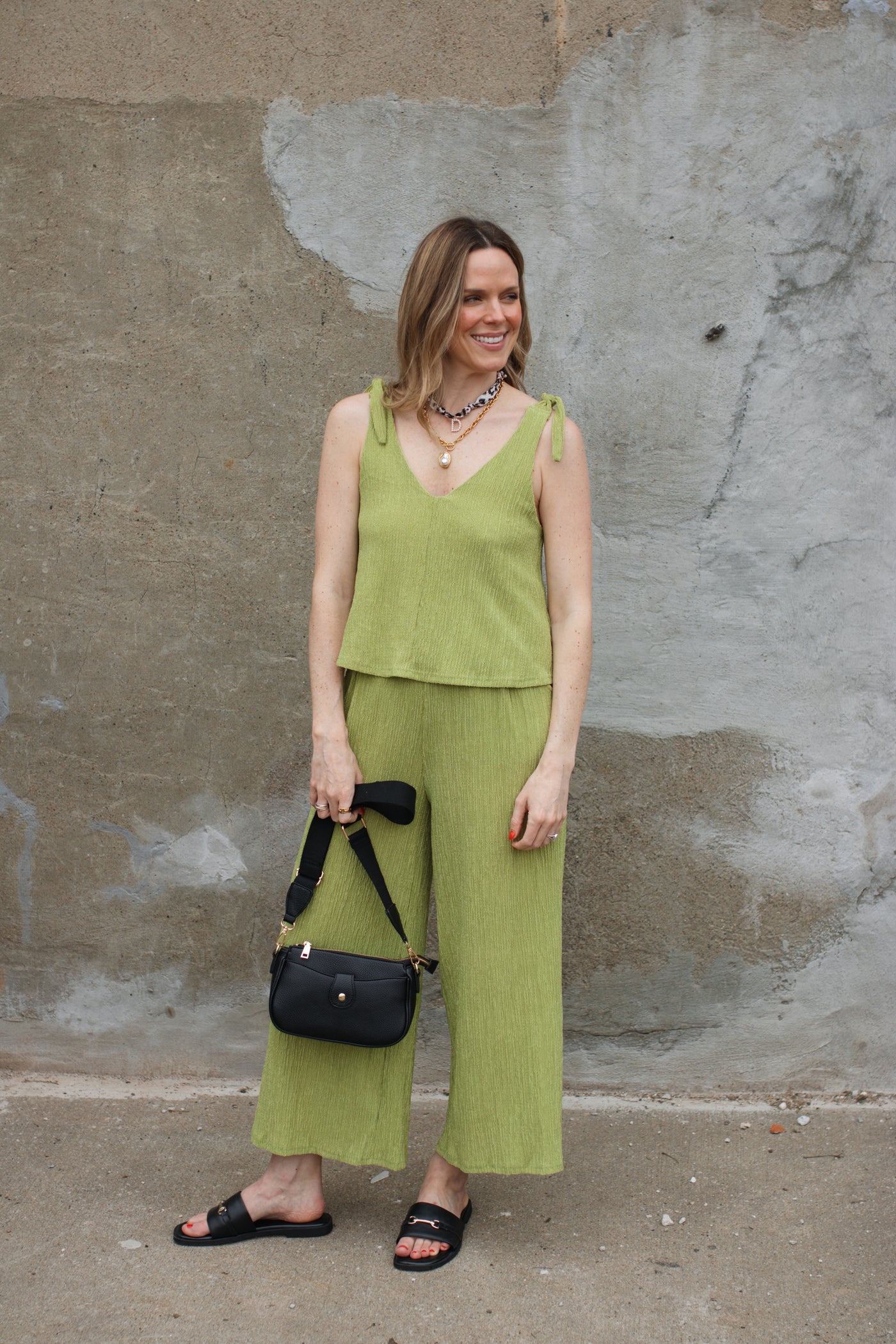 Sienna Tie Shoulder Textured Jumpsuit