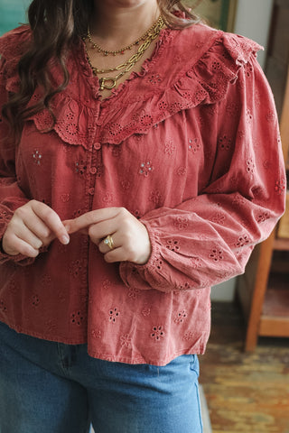 Finley Ruffle Collared Eyelet Top