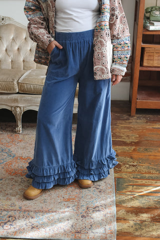 Lane Corduroy Wide Leg Ruffle Pants