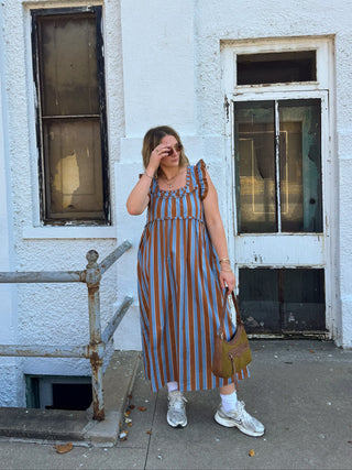 Serena Striped Babydoll Midi Dress