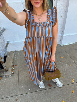 Serena Striped Babydoll Midi Dress